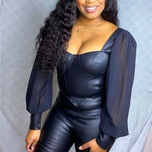 Leather ‘Black Affair Top” Zipper in back.